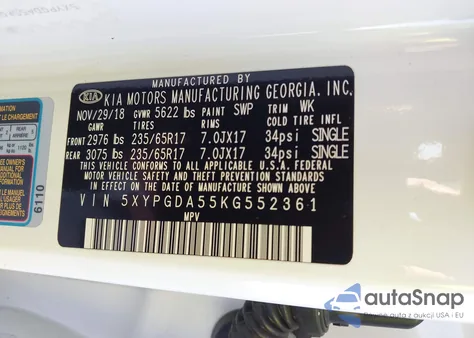2019 Kia Sorento 3.3L Lx from USA, damaged, VIN 5XYPGDA55KG552361